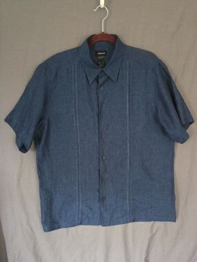 Claiborne 100% Linen Blue Resort Guayabera Shirt